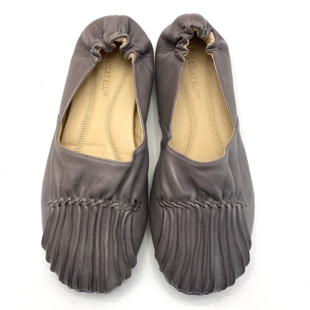 Chocolat Blu CAM2 Ballet Flats Gray Pleated Leather Womens 7 Soft Shoes